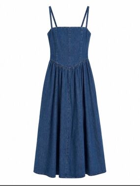 Zara Blue Denim Square-Neck Corset Style Midi Dress (‼️Straps Added)